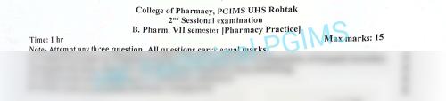 2nd sess Pharmacy Practice 7th Semester B.Pharmacy Previous Year's Question Paper,BP703T Pharmacy Practice,BPharmacy,BPharm 7th Semester,Previous Year's Question Papers,